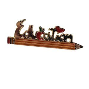 School Teacher Lapel Pin Education Pencil Apple Heart Student Gold Tone
